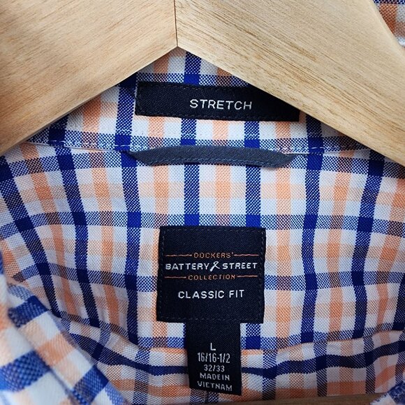 Dockers Battery Street Mens Classic Fit Stretch Plaid Button-Down Shirt L - Picture 6 of 8